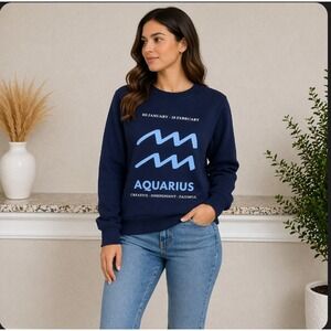 NWT Anthropologie Aquarius Zodiac Sweatshirt Womens Small Navy Blue‎ Pullover